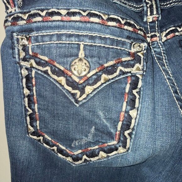 Miss Me Jeans Size 27 Bootcut M5014B26B MK798 Embroidered Flap Pockets Dark Wash - Picture 11 of 16